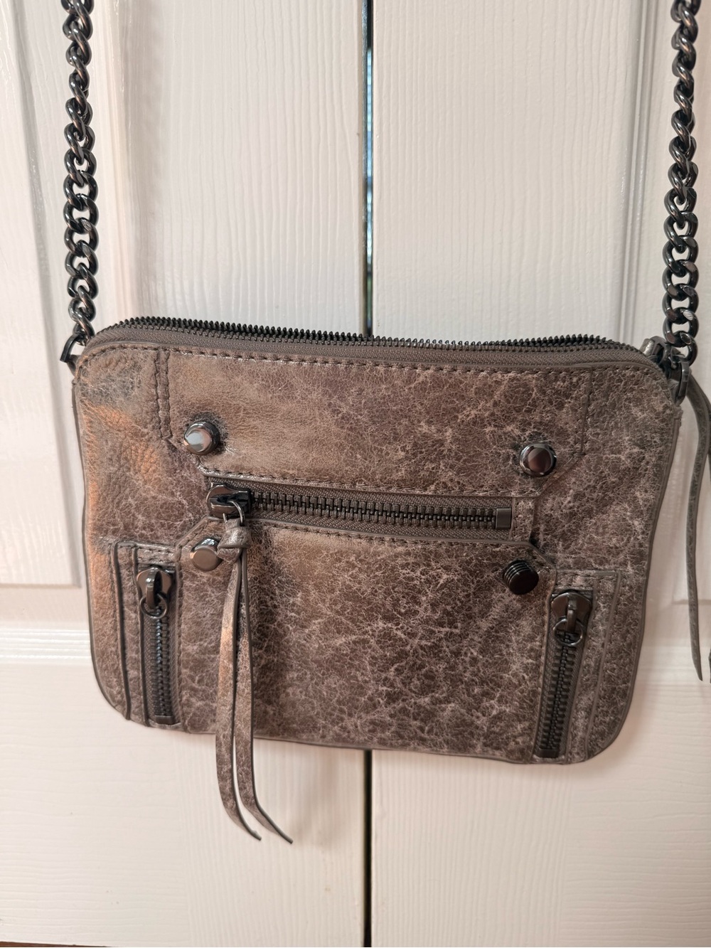 Botkier Distressed Metallic Taupe Crossbody with Chain Strap